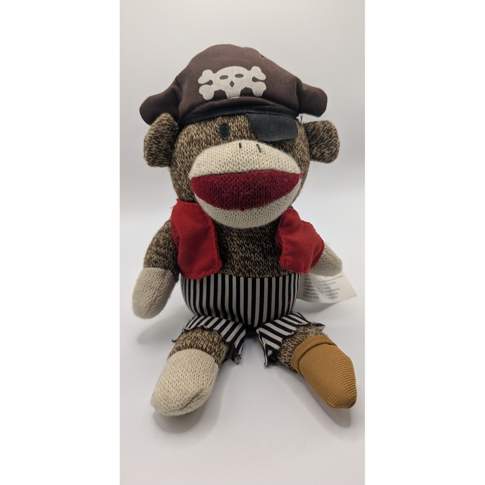 Gemmy Industries Pirate Monkey Sock Monkey Plush 8" Red Vest Eye Patch Skull